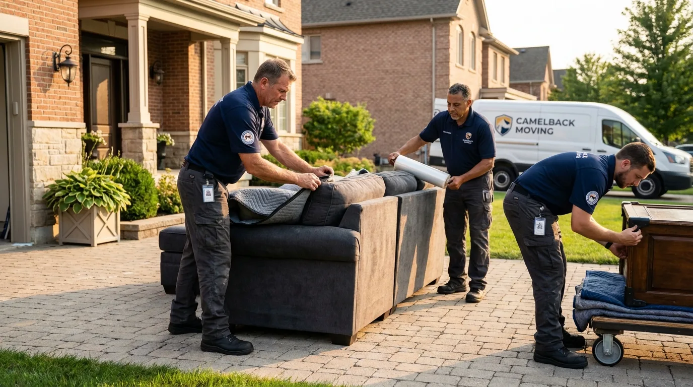 Large estate moving crew wrapping furniture in Julesburg, CO